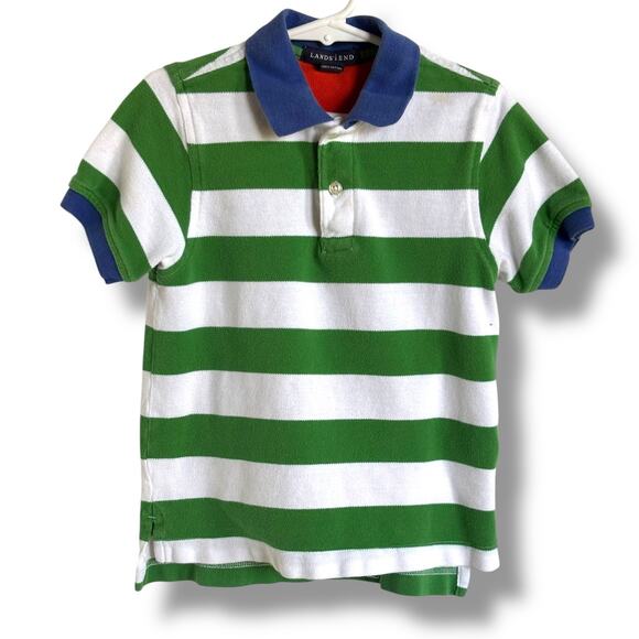 Lands' End Boys Polo Shirt Green Stripe Size Small 4 - Picture 1 of 7
